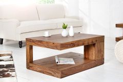 Massiver Edelholz Couchtisch GIANT L 90cm braun Sheesham stone finish mit Ablage
