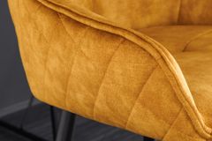 Design Barhocker EUPHORIA senfgelb Samt schwarze Metallbeine Barstuhl mit Lehne