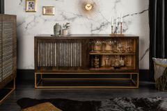Massives Sideboard ONYX 160cm dunkelbraun gold Mangoholz Edelstein Achat Schiebetüren