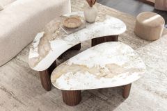 2er Set Couchtische OSAKA 120cm weiß Pandora Keramik Walnuss