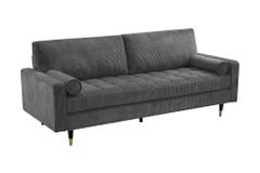 3er Sofa COZY VELVET 220cm grau Cord mit goldener Kappe