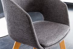 Design Stuhl NORDIC STAR grau Strukturstoff Massivholz mit Armlehne gepolstert