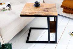 Moderner Laptoptisch CONCIERGE 60cm natur Mangoholz Beistelltisch mit Stauraum Metallgestell