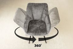 Drehbarer Retro Stuhl AVIGNON grau Chenille schwarze Metallbeine