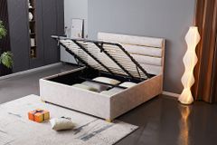 Modernes Boxbett METROPOLITAN 180x200cm beige Samt mit Lattenrost und Stauraum