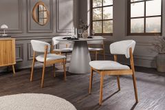 Design Stuhl VALHALLA WOOD natur Eiche Massivholz creme Strukturstoff