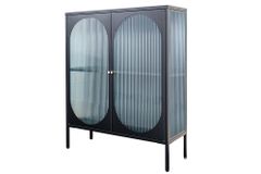 Moderne Vitrine PARIS 110cm schwarz gold Riffelglas Metall Sideboard Schrank