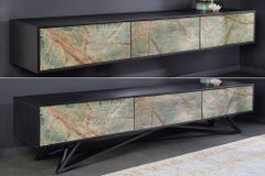 Massivholz TV Lowboard MOUNTAIN SOUL 200cm echter Naturstein Akazie schwarz hängend / stehend