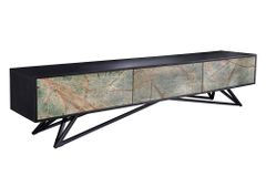 Massivholz TV Lowboard MOUNTAIN SOUL 200cm echter Naturstein Akazie schwarz hängend / stehend