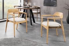 Design Stuhl KENNEDY creme beige massives Mangoholz mit Polstersitz Strukturstoff