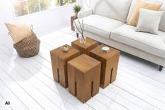 Design Beistelltisch CASTLE 45cm braun honey finish massives Mangoholz handmade