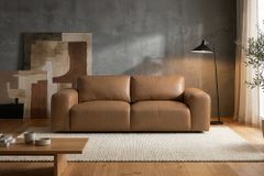 Echtleder Sofa BIG GEORGE 205cm cognac Taschenfederkern 2-Sitzer Couch