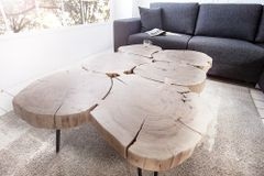 Design Couchtisch GOA 110cm Akazie Baumstamm Scheiben 4cm Tischplatte Massivholz