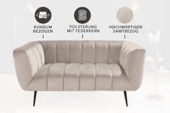 Design 2-Sitzer Sofa NOBLESSE 165cm champagner Samt schwarze Metallfüße Federkern