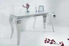 Eleganter Konsolentisch MODERN BAROCK 145cm weiß Edelstahlbeine Opalglas