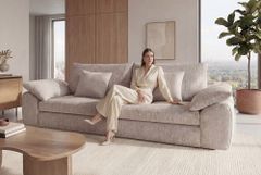 Stilvolles Big Sofa SOHO 260cm beige Chenille 4-Sitzer Couch mit Wellenunterfederung