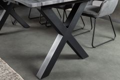 Ausziehbarer Esstisch WILD 180-220cm grau gekälkt Wildeichen-Design Baumkante schwarz