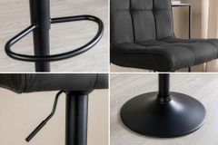Höhenverstellbarer Barhocker MODENA vintage grau Microfaser Metall schwarz mit Lehne drehbar
