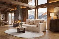 Großes 3-Sitzer Sofa YETI 200cm beige sand langfloriger Plüsch Shaggy-Stoff