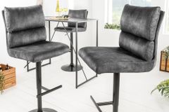 Höhenverstellbarer Barhocker COMFORT dunkelgrau Samt drehbar mit Lehne Metall schwarz