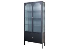 Moderne Vitrine PARIS 180cm schwarz gold Riffelglas Metall Highboard Schrank
