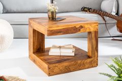 Massiver Edelholz Couchtisch GIANT 45cm braun Sheesham stone finish mit Ablage