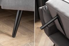 Retro Schlafsofa BOUTIQUE 215cm grau Samt 3-Sitzer mit schwarzen Füßen