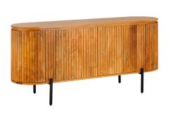 Massives Sideboard GATSBY 160cm natur Mangoholz schwarz Metall mit Lamellenfront
