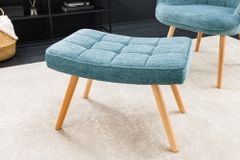 Moderner Hocker SCANDINAVIA blau Strukturstoff Massivholz-Beine Fußhocker