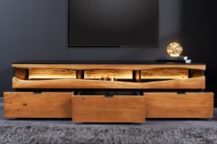 Massivholz TV-Lowboard GRAND ACACIA 180cm braun Akazie mit LED-Beleuchtung Baumkante