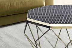 Couchtisch DIAMOND 70cm schwarz weiß messing Mosaik Kunsthandwerk