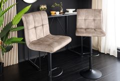 Höhenverstellbarer Barhocker MODENA champagner beige Samt Metall schwarz drehbar