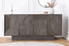 Massives Sideboard ART DECO 170cm grau Mangoholz 3D-Front