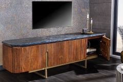 Design TV-Board GATSBY 160cm braun gold Mangoholz Marmor Metallgestell