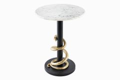 Runder Beistelltisch WILDLIFE SNAKE 55cm weiß Marmor gold schwarz Schlange Skulptur