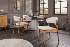 Design Stuhl VALHALLA WOOD natur Eiche Massivholz creme Strukturstoff