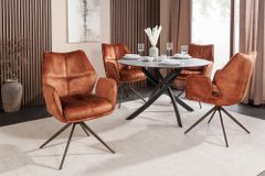 Drehbarer Design Stuhl CONCORD rost braun Samt Taschenfederkern Metallgestell braun