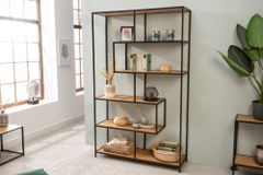 Industrial Bücherregal SLIM LINE 185x114cm Wildeiche schwarz sechs Regalböden
