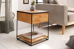 Moderner Beistelltisch SCORPION 50cm Wildeichen-Design Metall Nachttisch mit Schublade