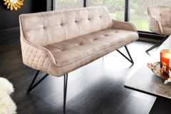 Design Sitzbank EUPHORIA 160cm champagner greige Samt Hairpin Legs Metallbeine Armlehnen