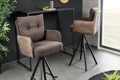 Drehbarer Design Barhocker BIG GEORGE taupe Samt Taschenfederkern mit Armlehnen Metall