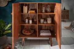 Massives Highboard MARRAKESCH 120cm Mangoholz mit Verzierung Boho Stil