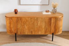 Massives Sideboard GATSBY 160cm natur Mangoholz schwarz Metall mit Lamellenfront