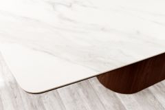 Design Esstisch UNIQUE 200cm weiß Walnuss Keramik Marmor Säulenfuß