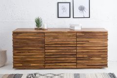 Massivholz Sideboard RELIEF 160cm braun Sheesham stone finish Kommode mit Schubladen