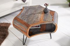Retro Couchtisch ORGANIC LIVING 70cm grau Sheesham Massivholz mit Stauraum Hairpin Legs