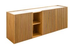 Design Sideboard VICENZA 180cm weiß Keramik natur Eiche Lamellenfront