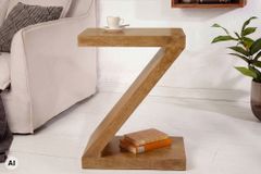 Massiver Beistelltisch Z 60cm braun honey finish Mangoholz Z-Form handmade