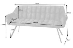 Esszimmer Sitzbank PAPILLON 165cm anthrazit Flachgewebe mit Lehnen schwarzes Metallgestell