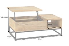 Höhenverstellbarer Couchtisch MAKASSAR FUNCTION 110cm natur cream finish Mangoholz massiv